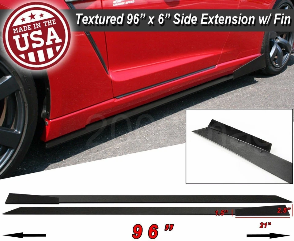 96" Extension Flat Bottom Line Lip Side Skirt w/ Fin Diffuser For Mazda Subaru - Image 1 of 2