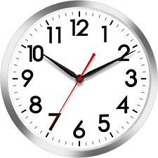 Wall Clock 14 Inch Large Silent Wall Clocks Battery Operated, Silver Modern Non-