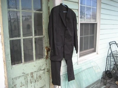 Hugo Boss Mens Two Piece Black Striped Wool Suit, Size US 44L - Image 1 of 4