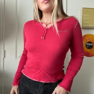 Vintage Y2K 2000s Mudd Red Long Sleeve Studded Baby T Sz L - Picture 1 of 4