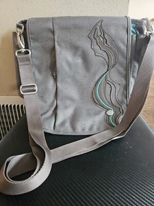 Haiku Crossbody medium bag, gray with blue design - Picture 1 of 4