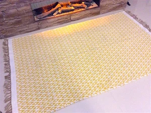 Alfombras amarillas geométricas hechas a mano algodón natural reciclado yute kilim área corredor - Imagen 1 de 16