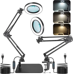 2-in-1 LED Magnifying Glass with Light Stand 15X 10X Desk Lamp Clamp Hobby - Picture 1 of 7