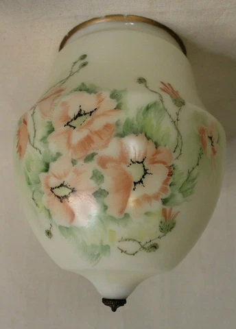 Antique Hand Painted Poppies Art Deco Ceiling Lamp Shade Globe 9.5" Cover