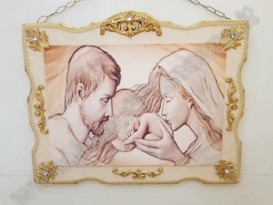 KAPOLETT GEMÄLDE HOLZRAHMEN CREME UND BLATTGOLD MIT HEILIGER FAMILIE  - Bild 1 von 1