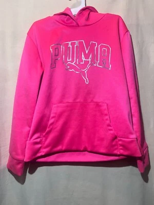 Puma Girls SZ M Hot Pink Athletic Silver Logo Hoodie Pullover A87 - Image 1 of 4