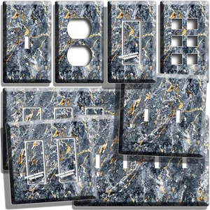 GRAY GOLD MARBLE STYLE LIGHT SWITCH OUTLET WALL PLATE KITCHEN BATHROOM ART DECOR - Picture 1 of 34
