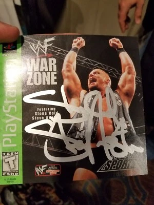 Stone Cold Steve Austin Signed WWF WarZone PS1 Game Cover with Game and Case COA - Image 1 of 4