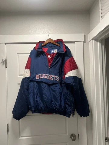 DENVER NUGGETS Vintage STARTER PUFFER Jacket Coat 2XL NBA Pull Over Hood Cover
