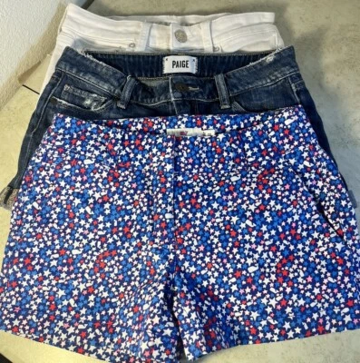 Lote de 3 Pantalones Cortos Mujer Talla 0 Blanco Denim Patriótico Azul Rojo Viñedo Paige AEO Foto 1 de 4