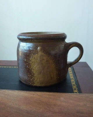 ADORABLE ANCIEN POT EN GRÈS TERRE CUITE VERNISSÉE À ANSE - Photo 1/4