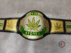 420 Weed Stoner World Wrestling Championship Gürtel 2mm Messing Original Leder - Bild 1 von 7