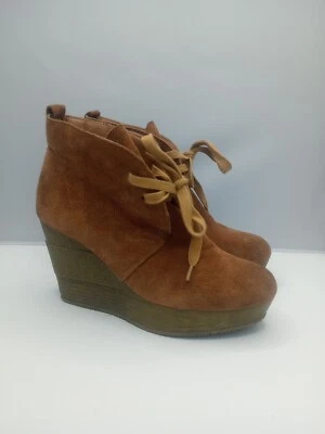 SBICCA Vintage Collection Brown Women's Suede Leather Wedge Ankle Boot-Size 8.5M Foto 1 de 4