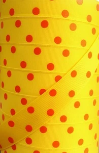 5 yards 7/8" HALLOWEEN CANDY CORN MAIZE YELLOW ORANGE POLKA DOT GROSGRAIN RIBBON - Picture 1 of 1