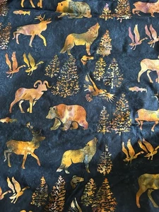 Wölfe Bären Bison Hirsch Elch Gänse Adler Fisch Baumwolle Batik Stoff 44x72" - Bild 1 von 7