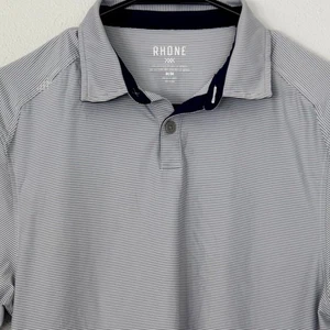 RHONE Mens M Polo Shirt Gray Striped Short Sleeve Golf Athletic Italian Fabric - Picture 1 of 8