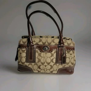 Coach Signature Canvas Hampton's Classic Handbag Khaki/Brown vintage - Picture 1 of 13
