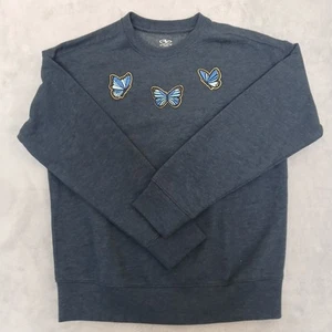 YOUTH BLUe Pullover Sweatshirt Butterfly Patches Size Large (10-12) NWT - Picture 1 of 4