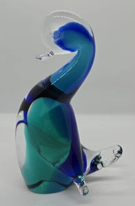 Murano Style Art Glass Blue & Clear Duck Figurine Paperweight Sculpture - Picture 1 of 11
