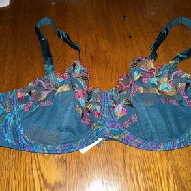Aubade Cura Embroidered Underwired Balcony Bra 34 E Teal