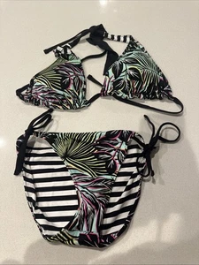 Tommy Bahama Bikini Set Leaves/stripes Reversible Tie Side Bottoms M  Triangle L - Picture 1 of 10