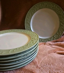 Set of 7  Pier 1 Imports Antique Floral Green Salad Plates Retired Vintage  - Picture 1 of 7