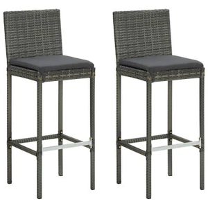 Garden Bar Stools with Cushions 2 pcs Grey Poly Rattan U3T7 - Picture 1 of 9