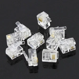 10pcs 6P4C CAT3 4 Cable Modular Plug Ethernet Gold Plated Network Connector - Picture 1 of 5