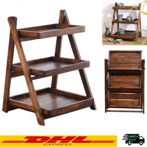 3 Tier Foldable Wood Shelf Garden Flower Plant Pot Shelf Stand Ladder Rack DHL - Picture 1 of 11