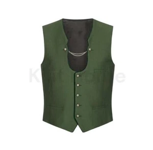 Men's Trachten Green Waistcoat 100% Wool Vest Octoberfest 46" Chest Regular Size - Picture 1 of 3