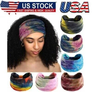 Wide Headbands Women Knotted Headband Non Slip Elastic Hair Bands Tie Dye Turban - Picture 1 of 7