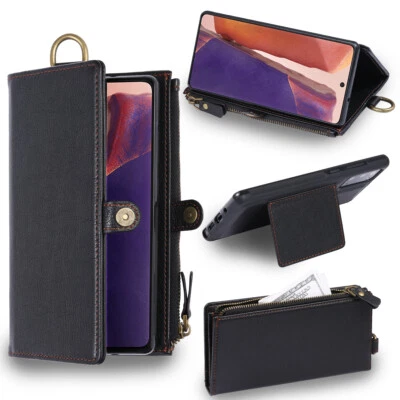 Se adapta a Galaxy S21/S20 Ultr Cremallera Cuero PU Delgado Rígido PC Cubierta Trasera Carcasa + Ranuras para Tarjetas Foto 1 de 4