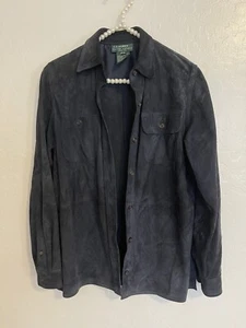 Lauren Ralph Lauren Navy Suede Button down Shirt Size PP - Picture 1 of 4