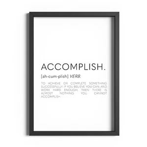 Accomplish Definition Print Motivational Wall Art Inspirational Quotes Poster - Picture 1 of 1