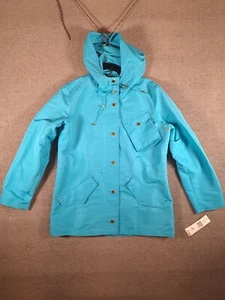 Lauren Ralph Lauren Rain Coat Sz M Blue/Turquois Hooded Zip/Snap Gold Buttons - Picture 1 of 10