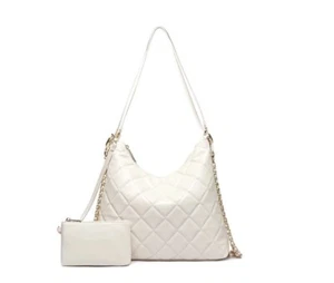 LIKE DREAMS Fortune Puffer quilted vegan leather shoulder convertible bag +pouch - Picture 1 of 8