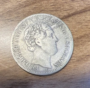 1854 F Saxony Albertine 1/3 Thaler German States Silver Coin - Picture 1 of 9