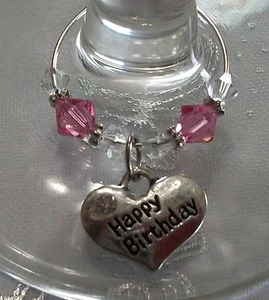 Swarovski® Crystal Birthstone Happy Birthday Wine Charm/Choice of Color - Picture 1 of 18