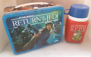 ~RARE 1983 Return Of The Jedi Metal Lunch Box & Thermos Very Nice Lunchbox Set!