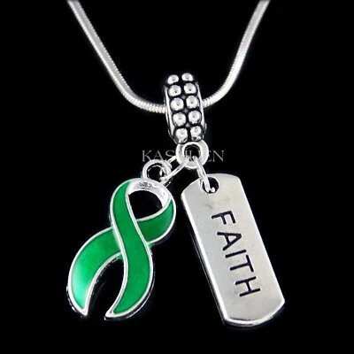 Green Awareness Ribbon Liver Cancer Faith Cerebral Palsy Charm Bracelet Necklace - Image 1 of 4