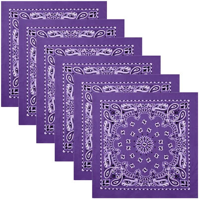 Bandana de cachemira Trainmen púrpura paquete de 6 envolturas para cabeza y cara extra grandes 27"x27" Foto 1 de 3