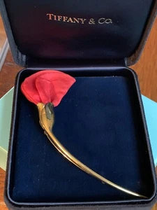 Tiffany & Co 18K Gold Elsa Peretti Amapola Red Poppy Silk Brooch Pin MSRP $6200 - Picture 1 of 17