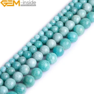 Blue Green Brazilian Amazonite Natural Stone Round Loose Beads Jewelry Making - Picture 1 of 31