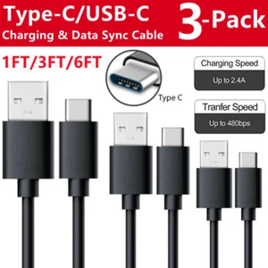 3-Pack 1/3/6FT Universal USB Type C Cable Fast Charging Cable Data SYNC Cord - Afbeelding 1 van 12