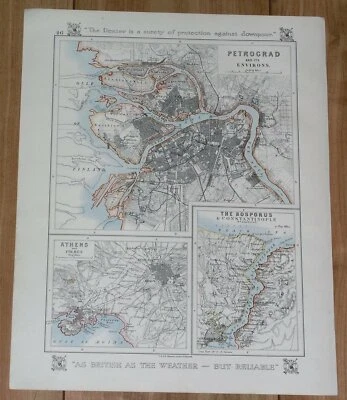 MAPA DE 1921 DE SAN PETERSBURGO PETROGRADO RUSIA/ATENAS ESTAMBUL VIENA ROMA ITALIA Foto 1 de 4