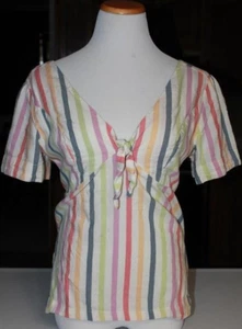 Old Navy Womens Blouse Top Sz M Short Sleeve Multicolor Stripe Boho Peasant Top - Picture 1 of 7