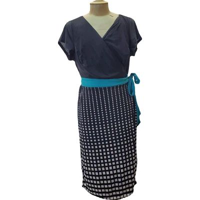 Nuevo con etiquetas Vestido Igigi Braylee Estampado Geo Punto Vestido Envolvente Talla 12 Faja Turquesa Foto 1 de 4