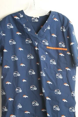 Denver Broncos Nurse Scrubs Top Size XL 46" Nurse Dental CNA VNeck Short Sleeve - Image 1 of 3