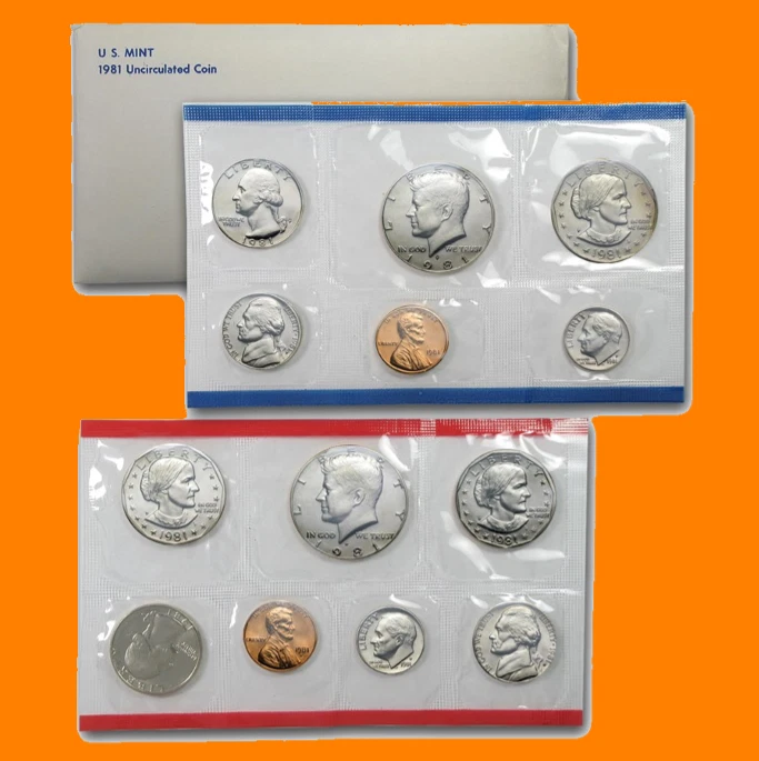 Juego de acuñación de Estados Unidos 1981 ~ 13 monedas ~ P & D ~ embalaje gubernamental sin circular OGP Foto 1 de 3