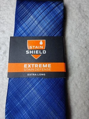 Corbata a cuadros Van Heusen Stain Shield Extreme Defense extra larga azul y plateada nueva con etiquetas Foto 1 de 4
